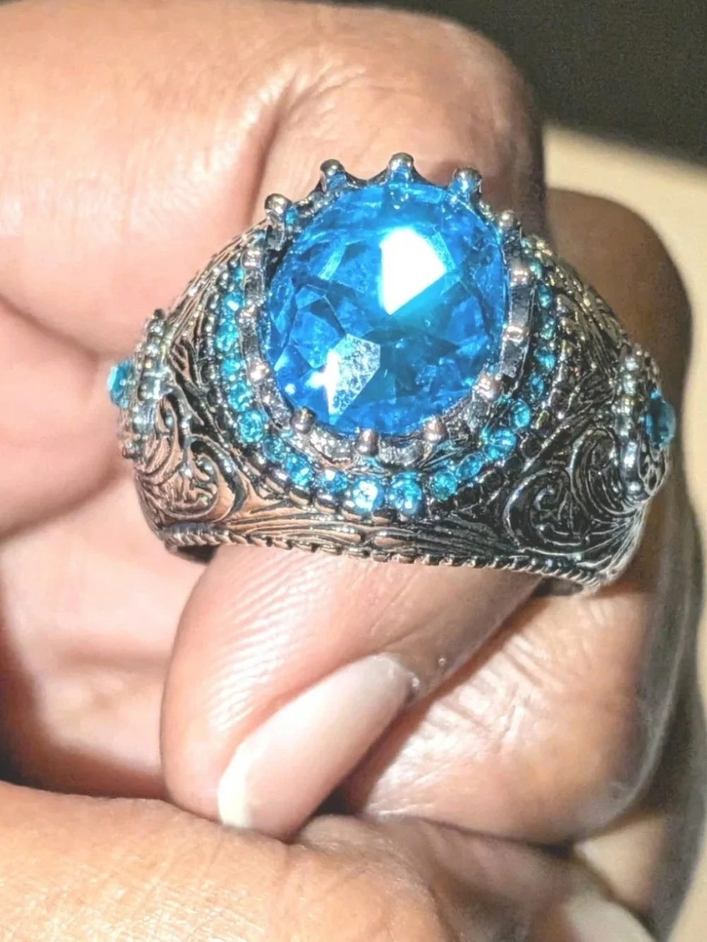 Men's Turkish Vintage Style Ring Silver Plated 5 Ct Lab-Created Sapphire Sz 10